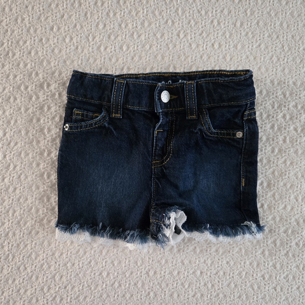 NWOT Cat & Jack Lace Cut Off Fringe Denim Jean Dark Wash Shorts 18 Months